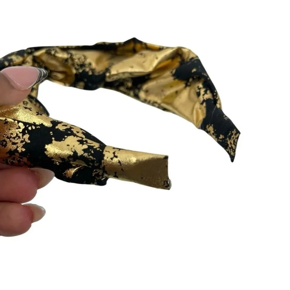 Black Gold Statement Headband Twist Knot Wide Glam Metallic Hair Accessory New